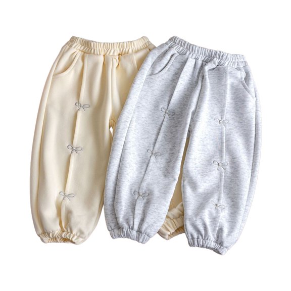 TIREOW Girls Jogger Sweatpants Elastic Waist Wide Leg Jogger Sweat Pants with Bow Embroidery Spring Autumn Casual Baggy Loungewear Pants