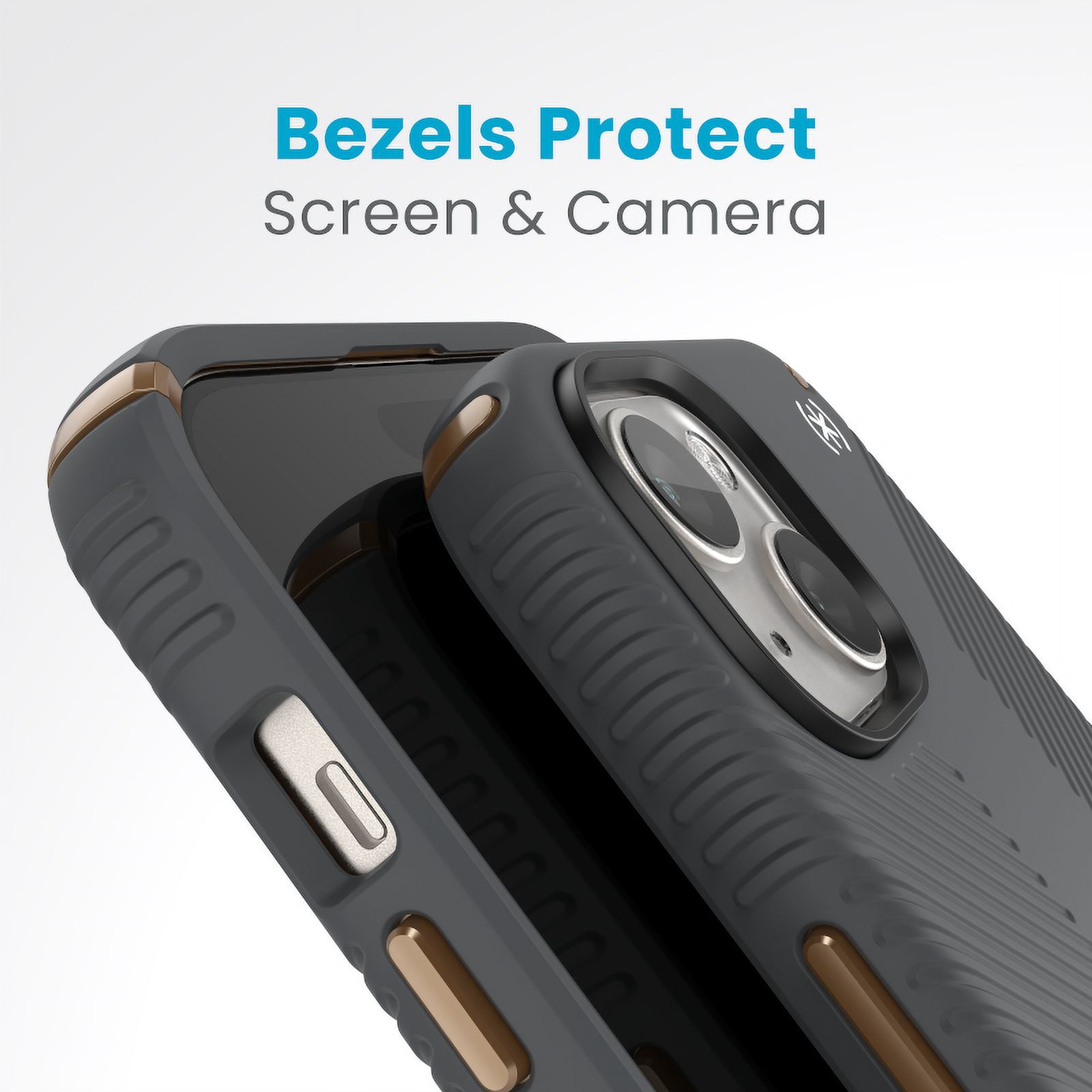 Speck iPhone 15 Plus Case-Presidio2 Grip-ClickLock-MagSafe-6.7 Inch Phone Case-Charcoal Grey/Cool Bronze/White