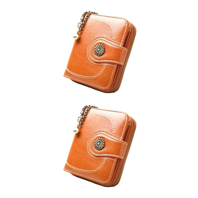 Cartera corta Sonducket de PU Cuero Vintage con cierre de cremallera color Naranja