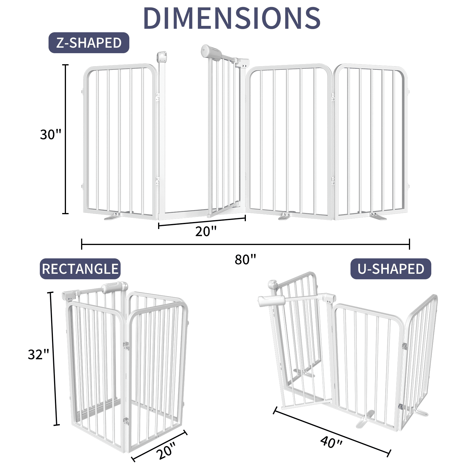 4-Panel Dog Gate with Door Freestanding Dual Lock Easy Open No Bend, 80in Adjustable for Doorway Stairs Metal