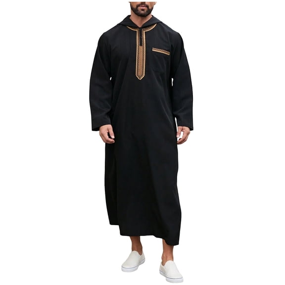 Men's Muslim Embroidery Moroccan Thobe Ethnic Dubai Long Gown Prayer Robe Islamic Jubba Kaftan Islamic Arabic Abaya