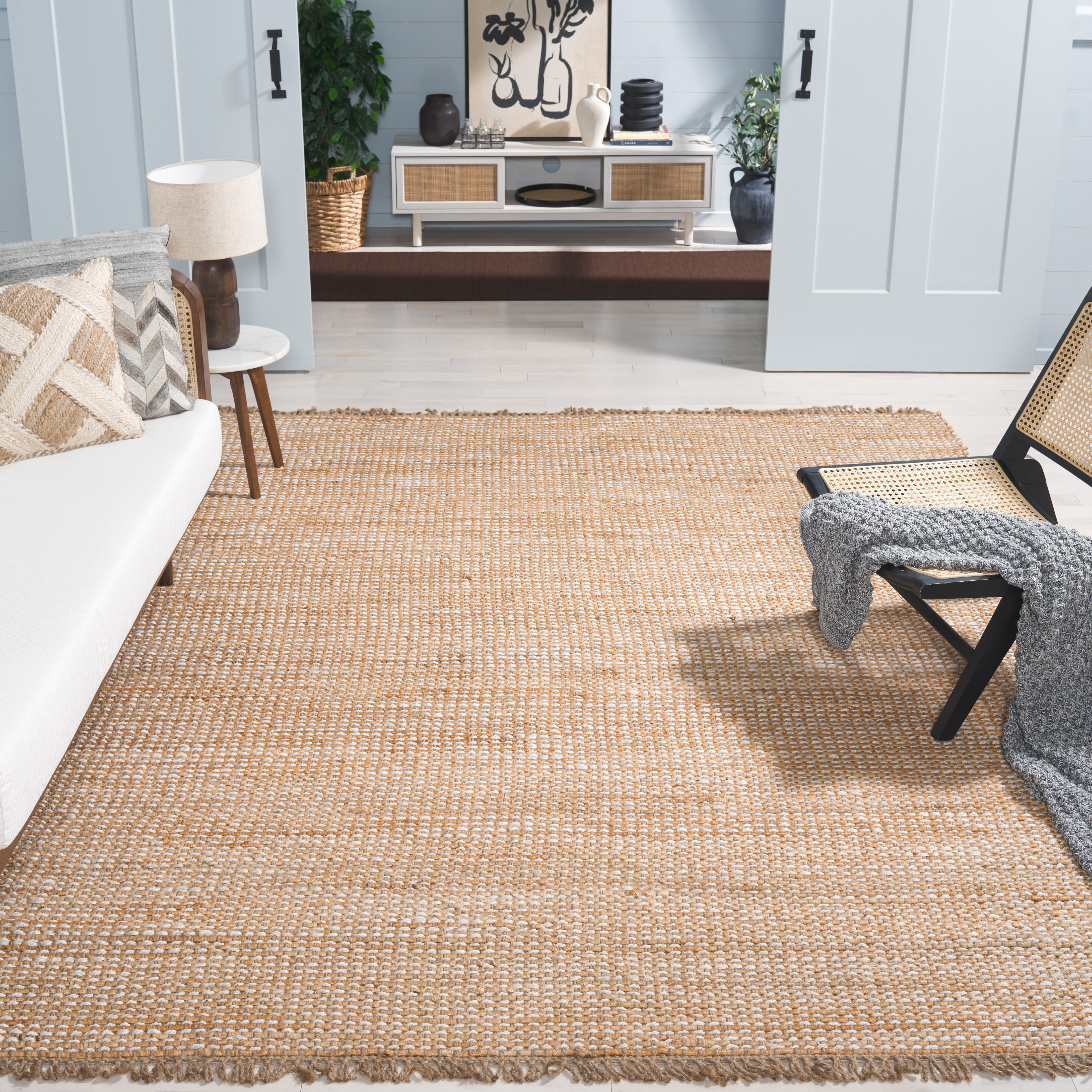 SAFAVIEH Natural Fiber Pierce Solid Area Rug, Natural/Ivory, 8' x 10'
