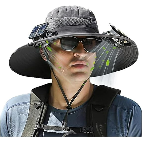 Solar fan cap, wide brimmed sun hat with 2 detachable options, suitable for outdoor fishing, hiking, and gardening