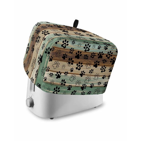 Teal Brown Toaster Cover 4 Slice, Large Kitchen Appliance Covers, Pet Paw Printed Farmhouse Dog Claws Wood Grain Toaster Oven Cover with Loop, Bread Machine Cover Polyester Dust Cover Protection