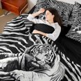 thumbnail image 5 of Manfei Graffiti Tiger Twin Bedding, Abstract Zebra Print Bedding Comforter Set, White Gray, Black Reversible, 7pcs, 5 of 6