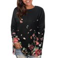 thumbnail image 2 of Blusa de mujer Cuello redondo Estampado floral Manga larga Moda Transpirable Señora Casual Fit Top Negro M, 2 of 6