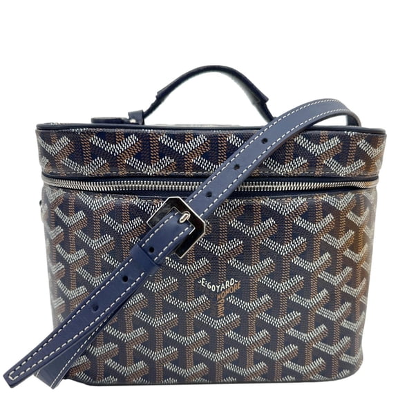 Pre-Owned Goyard Muse Vanity Case Monogram Chevron Canvas Shoulder Bag Navy Blue