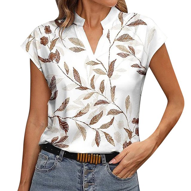 Gibobby Camiseta de Manga Corta con Cuello en V Camiseta manga corta con cuello en V y estampado moda francesa verano para mujer(Blanco,CH)