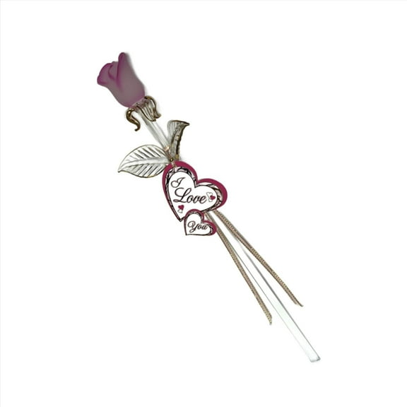 Glass Baron 10.5" Pink Stem Rose "I Love You" Glass Figurine
