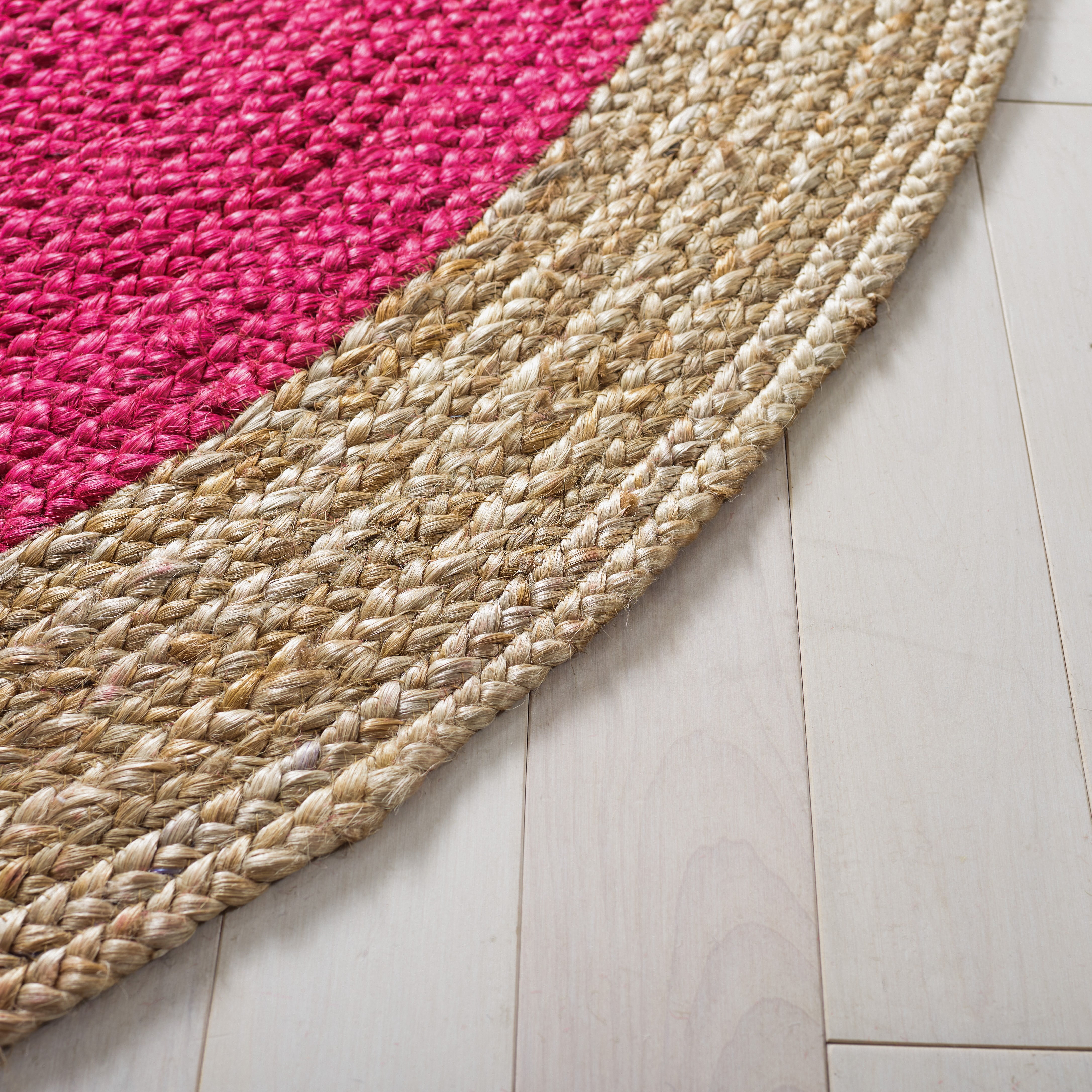 SAFAVIEH Natural Fiber Cebrail Geometric Area Rug, Fuchsia/Natural, 8' x 10' Oval