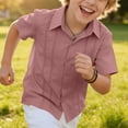 thumbnail image 5 of Kinrui Boys Cuban Guayabera Shirt Short Sleeve Button Down Shirt Summer Casual Cotton Linen Shirts Size 4-12 Years, 5 of 9