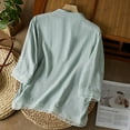 thumbnail image 7 of Boho Clothes for Women 3/4 Sleeve Cotton Linen V Neck Embroidered Blouses Trendy Summer Casual Tops by Yigetop Light blue XL, 7 of 7