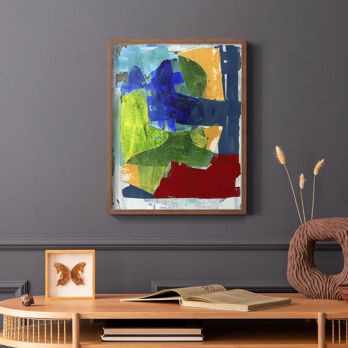 Brights Strokes II Framed Print in Brown Solid Wood Framed Print No Nail Hanging