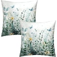 thumbnail image 2 of Green Leaves Flowers Pillow Covers 16x16 Inch, Set of 2 Spring Summer Greenery Floral Butterfly Soft Cotton Square Decorative Pillowcases for Living Room Bed Sofa Home Decor, 2 of 4