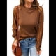 thumbnail image 1 of Camiseta de Larga con Cuello Redondo para Mujer, Otoño-Invierno, con Costuras de Gofre y Encaje, Ajustada Marrón Oscuro S, 1 of 7