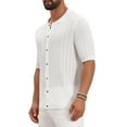 thumbnail image 4 of INSPIRE CHIC Style Men's Striped Shirt Summer Short Sleeve Knitted See Through Shirts XL White, 4 of 5
