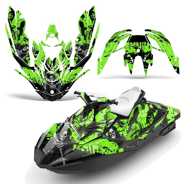 Wholesale Decals Jet Ski Graphics kit Sticker Decal Compatible with Sea-Doo Spark 3-up 2015-2018 - Reaper V2 Green