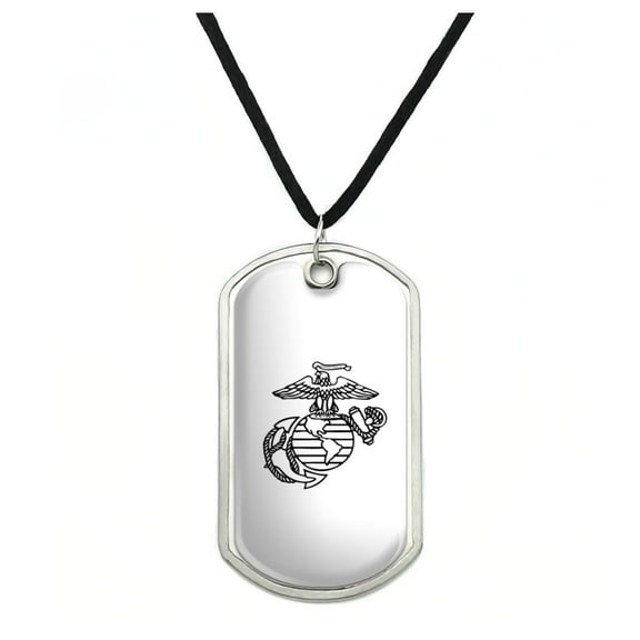 Marine Corps USMC Black White Eagle Globe Anchor Logo Officially Licensed Military Dog Tag Pendant Necklace with Cord