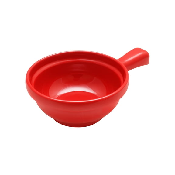 Excellante Color Pure Red Melamine Dinnerware Collection 10 oz., 4-1/4" x 6-3/4" x 2", Soup Bowl with Handle, Comes in Dozen