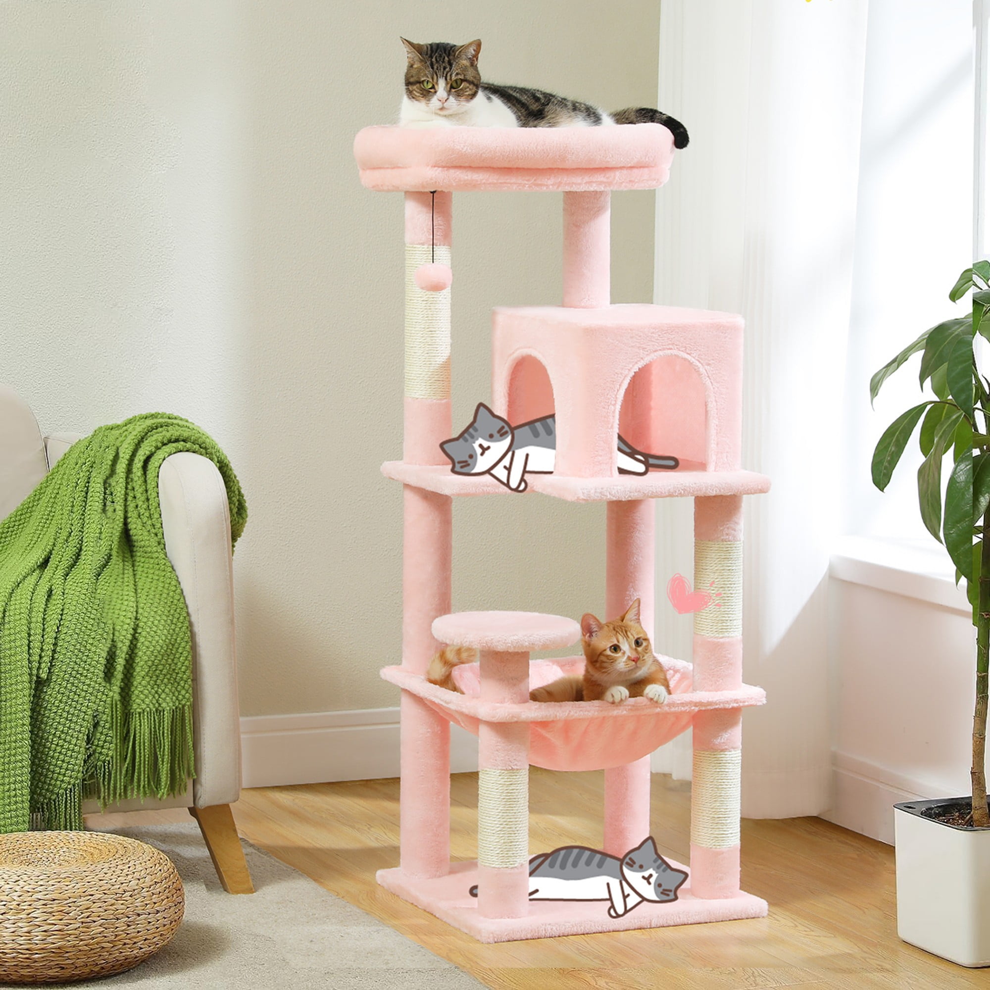 Pefilos 45" Cat Tree Tower for Indoor Cats, 5-Level Cat Condo for Large Cats with Large Hammock, Big Top Perch and 4 Sisal Covered Scratching Pos, Pink Pefilos 45" Cat Tree Tower for Indoor Cats, 5-Level Cat Condo for Large Cats with Large Hammock, Big Top Perch and 4 Sisal Covered Scratching Pos, Pink