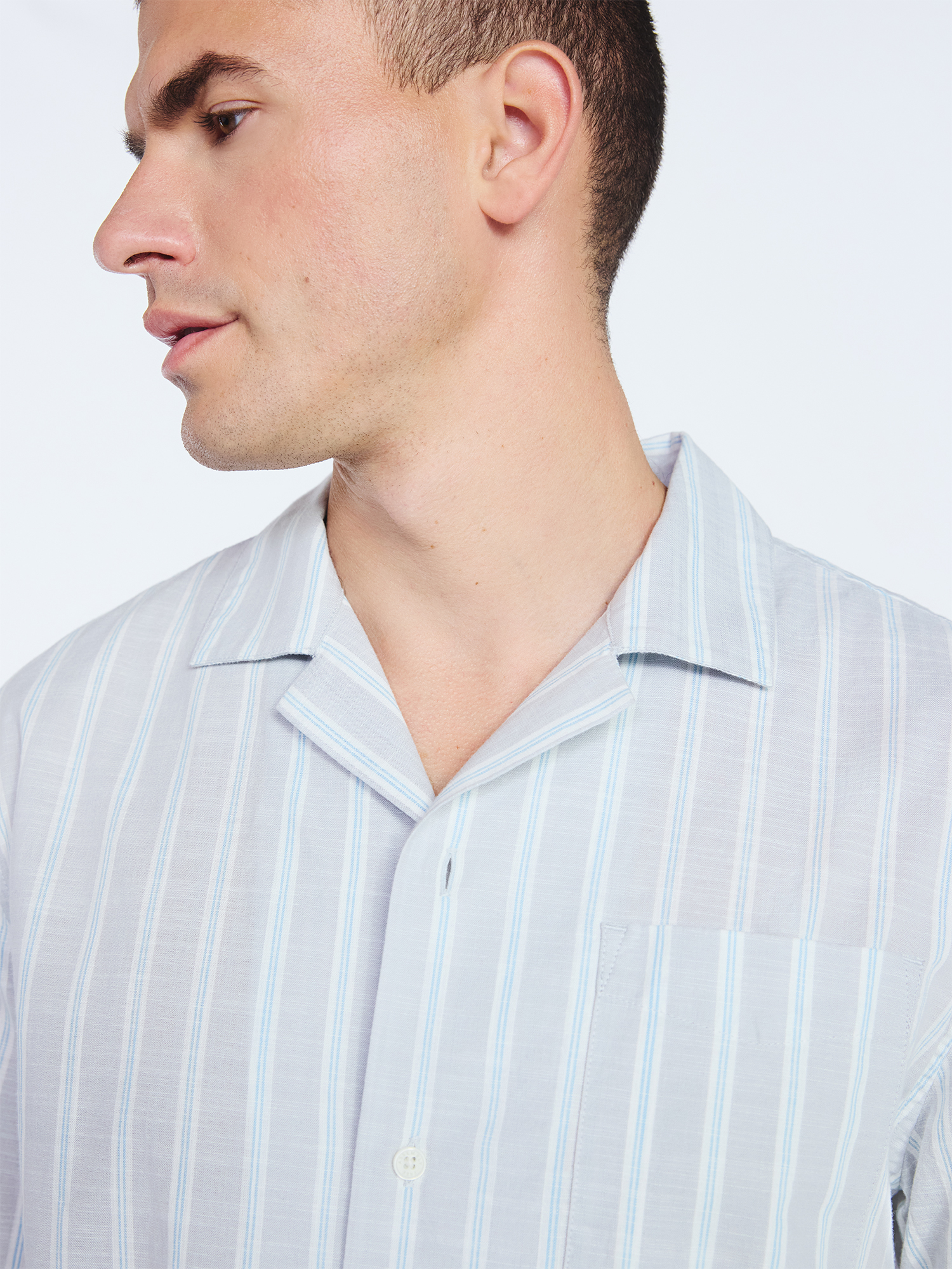 Free Assembly Men's Striped Cotton Camp Shirt with Short Sleeves, Sizes S-3XL