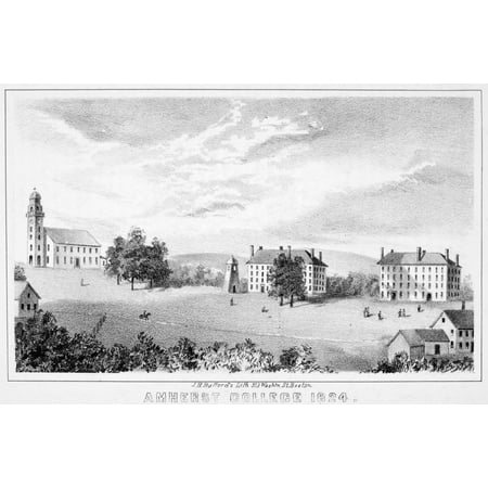Amherst College 1824 Namherst College At Amherst Massachusetts As It Looked In 1824 American Lithograph 1863 Rolled Canvas Art -  (24 x