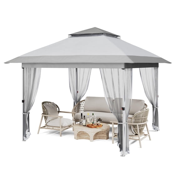 Huisuilinss Outdoor Gazebo Pop Up,10x10FT Outdoor Canopy Tent,Pop Up Canopy Tent,Canopy Shelter Sun Shade With Mosquito Netting,Curtains,Adjustable Height,Wheeled Carrying Bag For Patio Garden Lawn