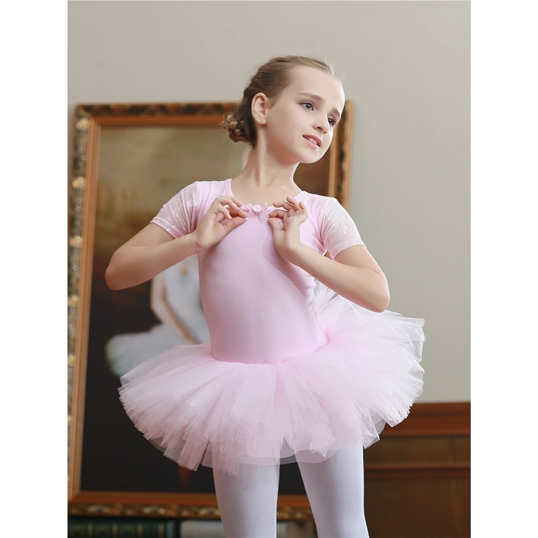 Girl's Elegant Ballet Dress Short Sleeve Dance Wear Sports Skirt Gymnastics Practice Dancing Leotardos Girl's Elegant Ballet Dress Short Sleeve Dance Wear Sports Skirt Gymnastics Practice Dancing Leotardos