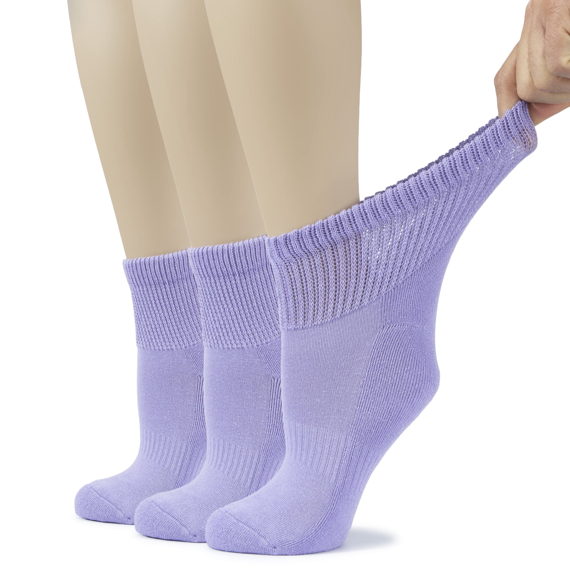 Hugh Ugoli Cotton Diabetic Ankle Socks for Women, 3 Pairs, Aster Purple, Shoe Size: 9-12