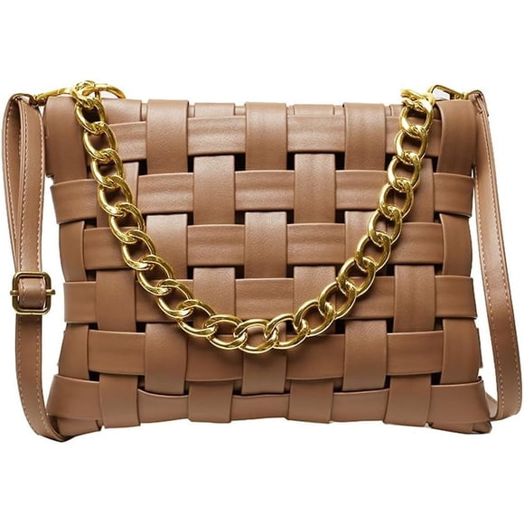 Women Woven Crossbody Bag Purses Soft Leather Shoulder Handbags with 2 Removable Strap