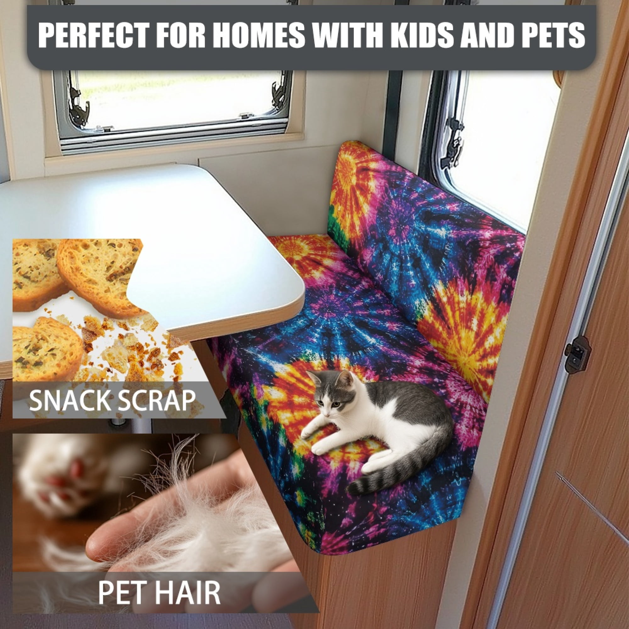 Yuyamidu Whilpool Tie Dye RV Dinette Cushion Covers Washable Camper Cushion Slipcover 1 Bench Cover 1 Backrest Cover Stretch Seat Sofa Chair Cover RV Accessory