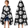 thumbnail image 3 of Black White Baseball Stars Pattern Hooded Bath Towel，60"x35" for Ages 3 To 12 Kids, Quick Dry Lightweight Soft Microfiber Hood Beach Towel Cover Up for Kids, 3 of 7