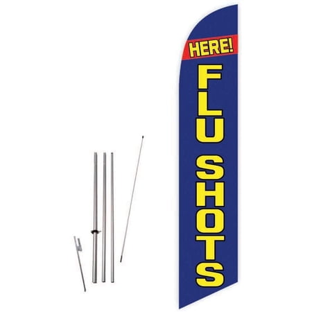 Cobb Promo Here! Flu Shots Blue Feather Flag with Complete 15ft Pole kit and Ground Spike