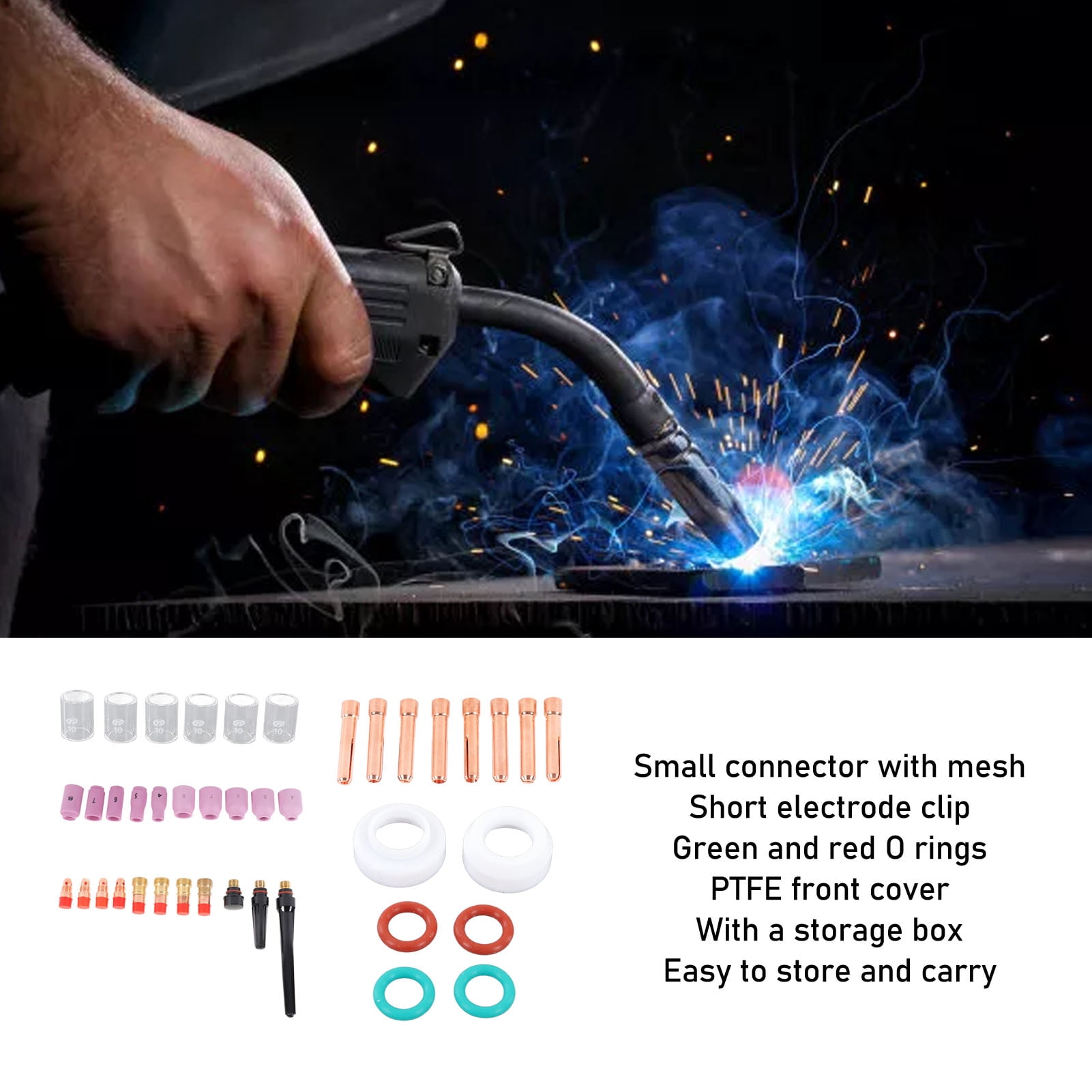 55-Piece TIG Welding Gun Accessories Kit, Ceramic Nozzles, Glass Cups, Electrode Clips & O-Rings For WP17/18/26 Argon Arc Torches