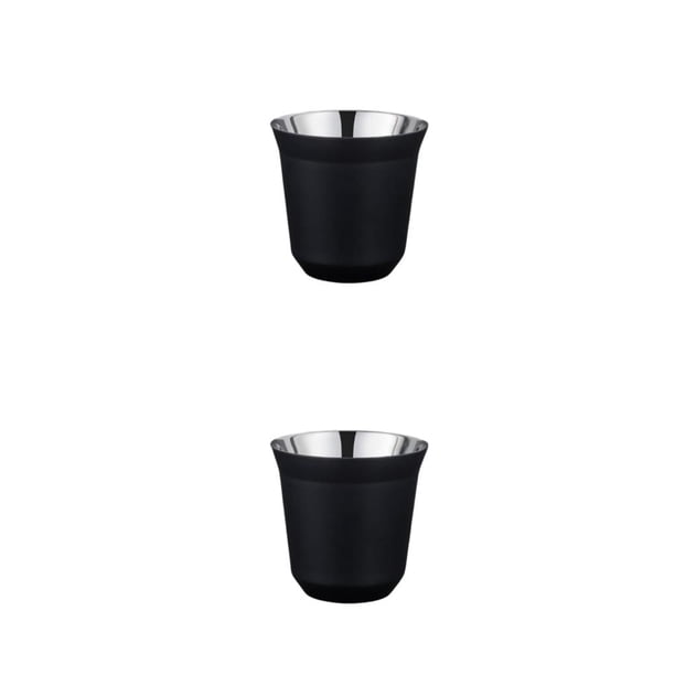 Billuyoard Tazas de café con aislamiento, botella de seguridad de doble pared, antiescaldado, 80ML, té, leche, taza aislante para beber, Negro 2piezas