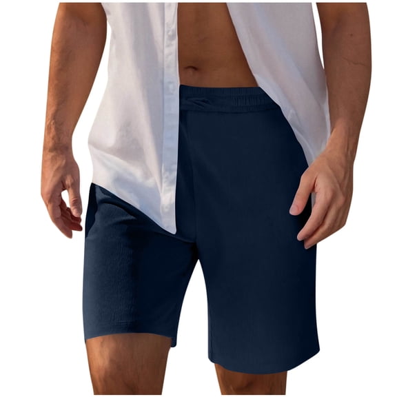 YSUEJPF Faux Linen Shorts for Men Summer Breathable Drawstring Adjustable Waist Gym Shorts Beach Vacation Shorts with Pockets