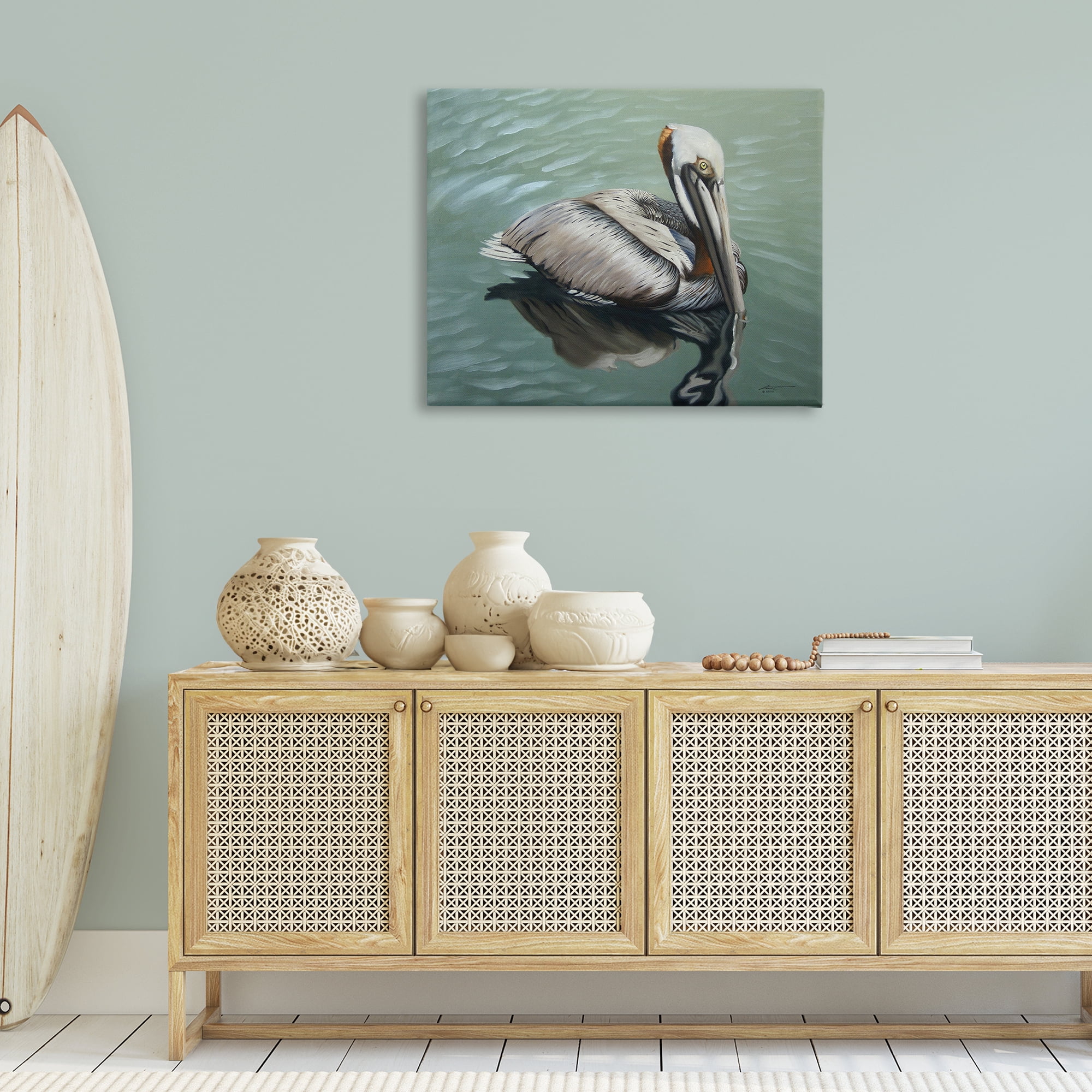 Stupell Industries Pelican Lake Reflection Animals & Insects Painting Gallery Wrapped Canvas Art Print Wall Art, 40 x 30