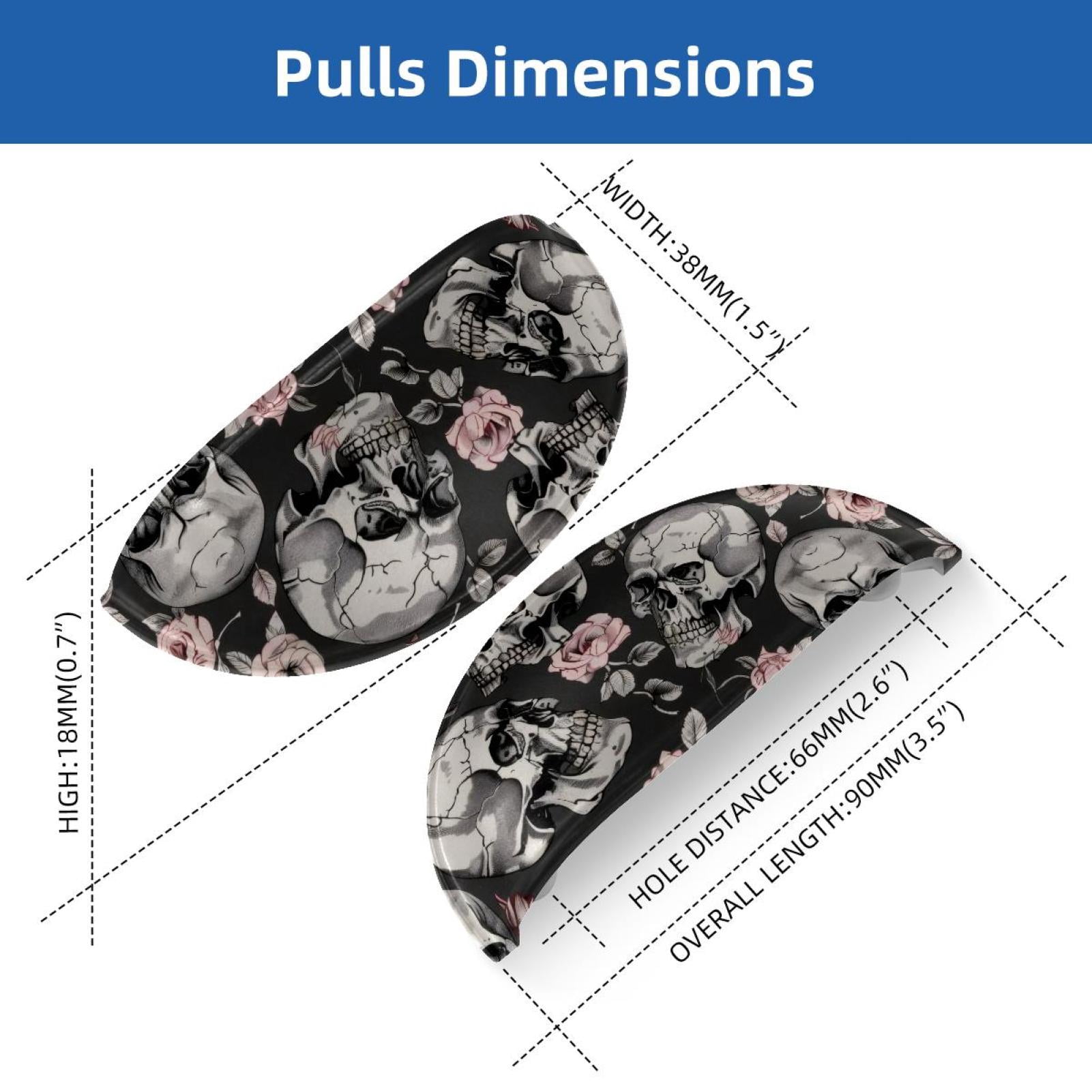 PhooArto 6 Pcs Cup Drawer Pulls, Grey Skull Pink Rose Pattern Shell Shape Handles Cabinet Knobs for Dresser Cupboard Closet Wardrobe with Screws