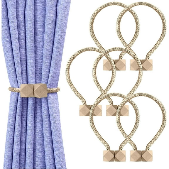 ZYNERY 6 Pieces Magnetic Curtain Tieback, European Curtain Drapes Clips Rope Holdbacks Curtain Holder Buckles, Decorative Drape Tie Backs Holdback Holder for Window Draperies (Beige)