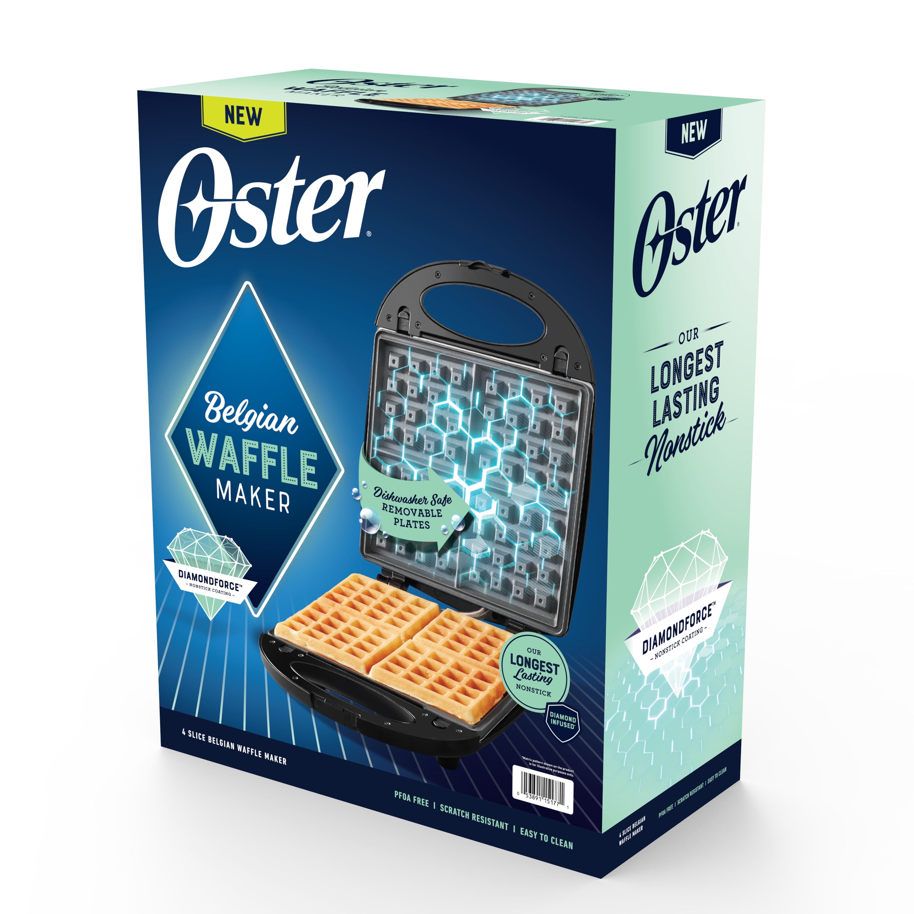 Oster DiamondForce Nonstick Belgian Waffle Maker - Silver