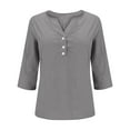 thumbnail image 5 of LJEFF Girl 3/4 Sleeve T-Shirt, Cotton-Linen Spring V-Neck Solid Color Casual Tops for Girls Gray Size 4, 5 of 5