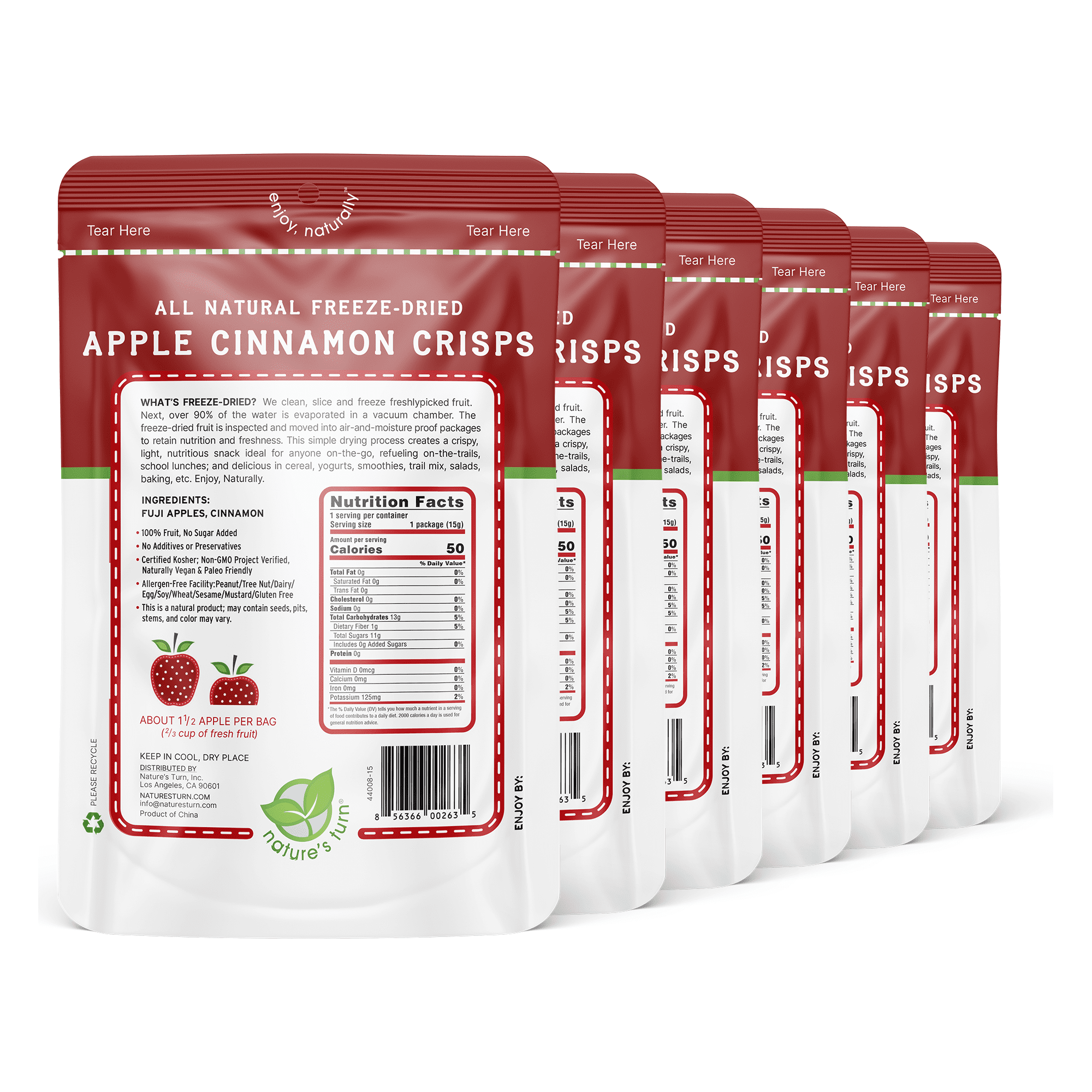 Nature’s Turn Freeze-Dried Apple Cinnamon Crisps, No Added Sugar, Healthy Natural Fruit Crisp Snack for School Lunches, 12 Pack (0.53 oz Each)