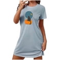 thumbnail image 1 of Sakmal Robe de Maison Grande Taille pour Femmes, Douce et Extensible, Bleue, Robe de Maison d'Halloween, Col Rond, Manches Courtes, Imprimé Chat Noir, Courtes Chemises de Nuit, P-2TG, 1 of 4