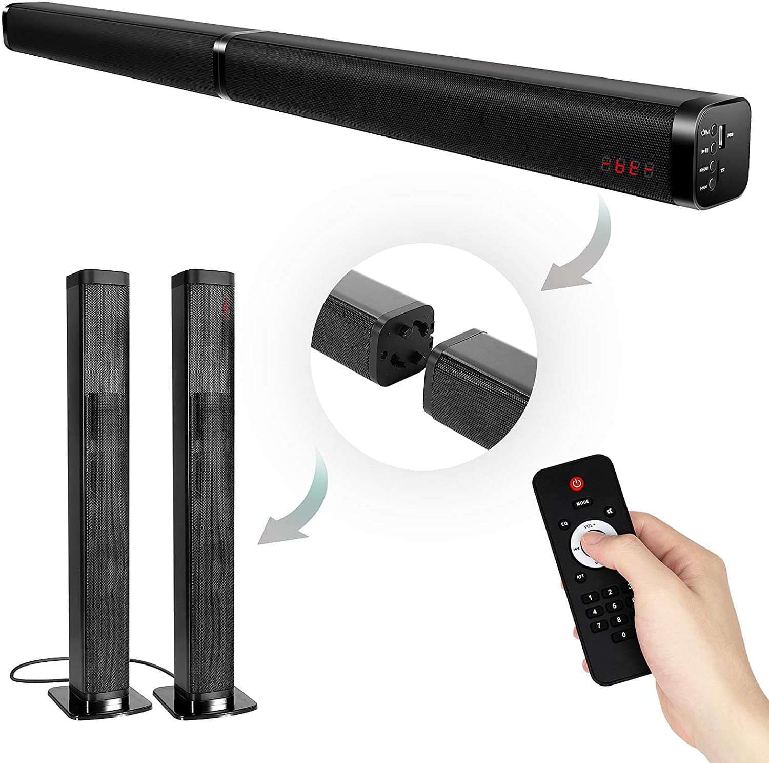 Bluetooth Wireless Sound Bar, Portable Soundbar for Home Theater
