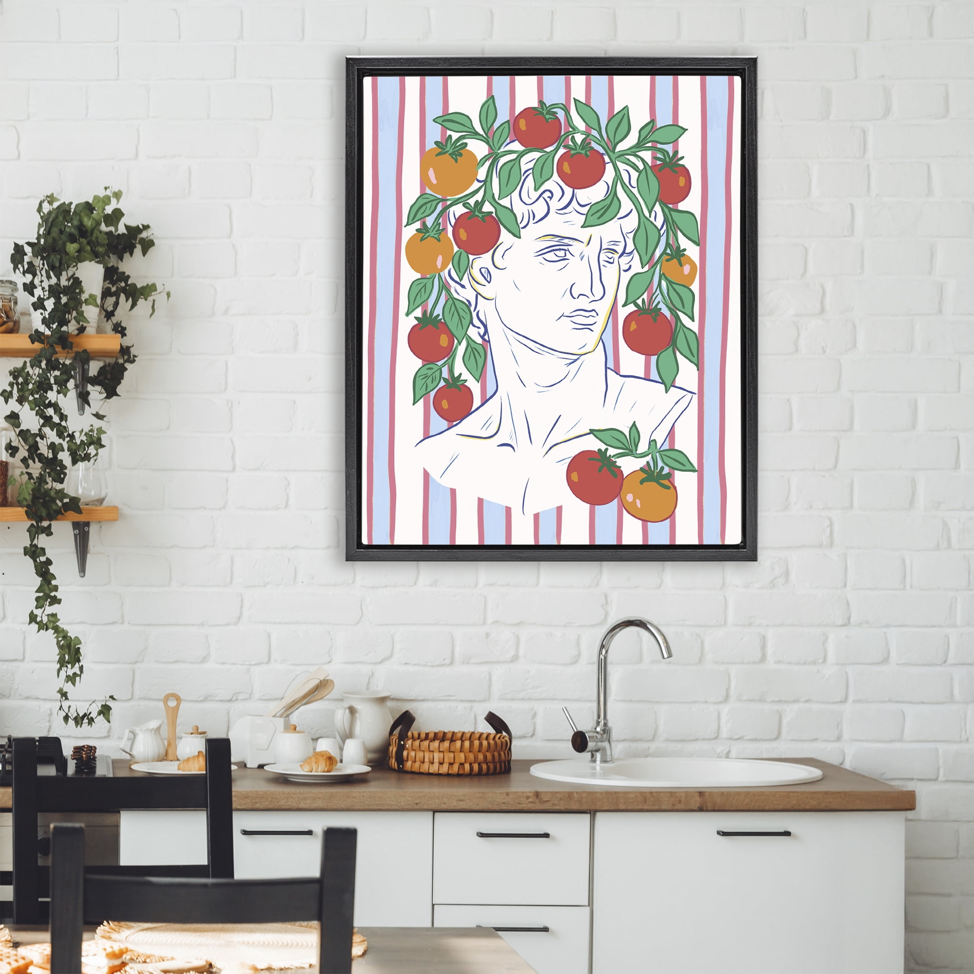 Stupell Industries La Rossa Sculpture Face Black Framed Floater Canvas Wall Art, design by Radhika Modi