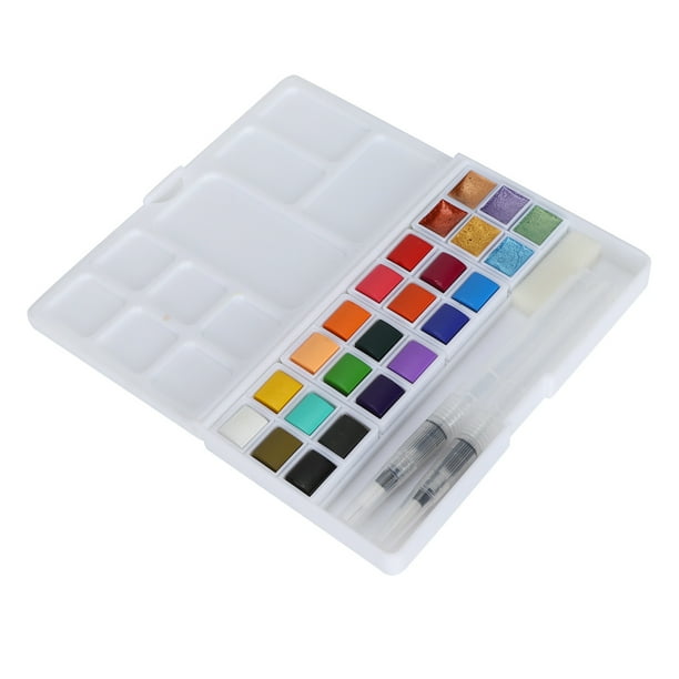 Juego de pintura de acuarela para el hogar, exteriores, pigmento de acuarela nacarado de color brillante con caja (pintura convencional de 18 colores, pintura nacarada de 6 colores)