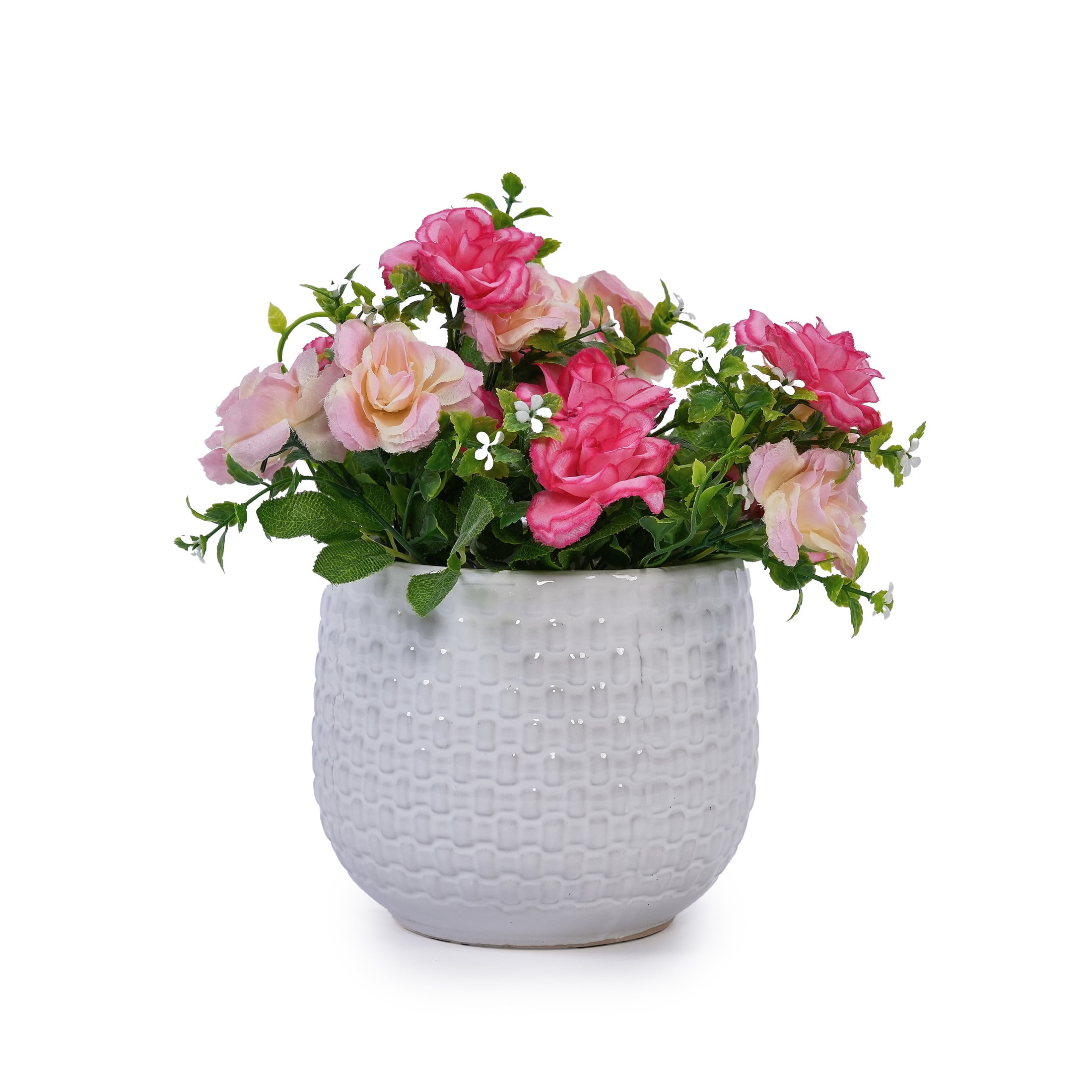 Noble House Modern Nicole Flowerpot Set, Premium Ceramic with Matte Finish and Drainage Hole, Set of 3, White