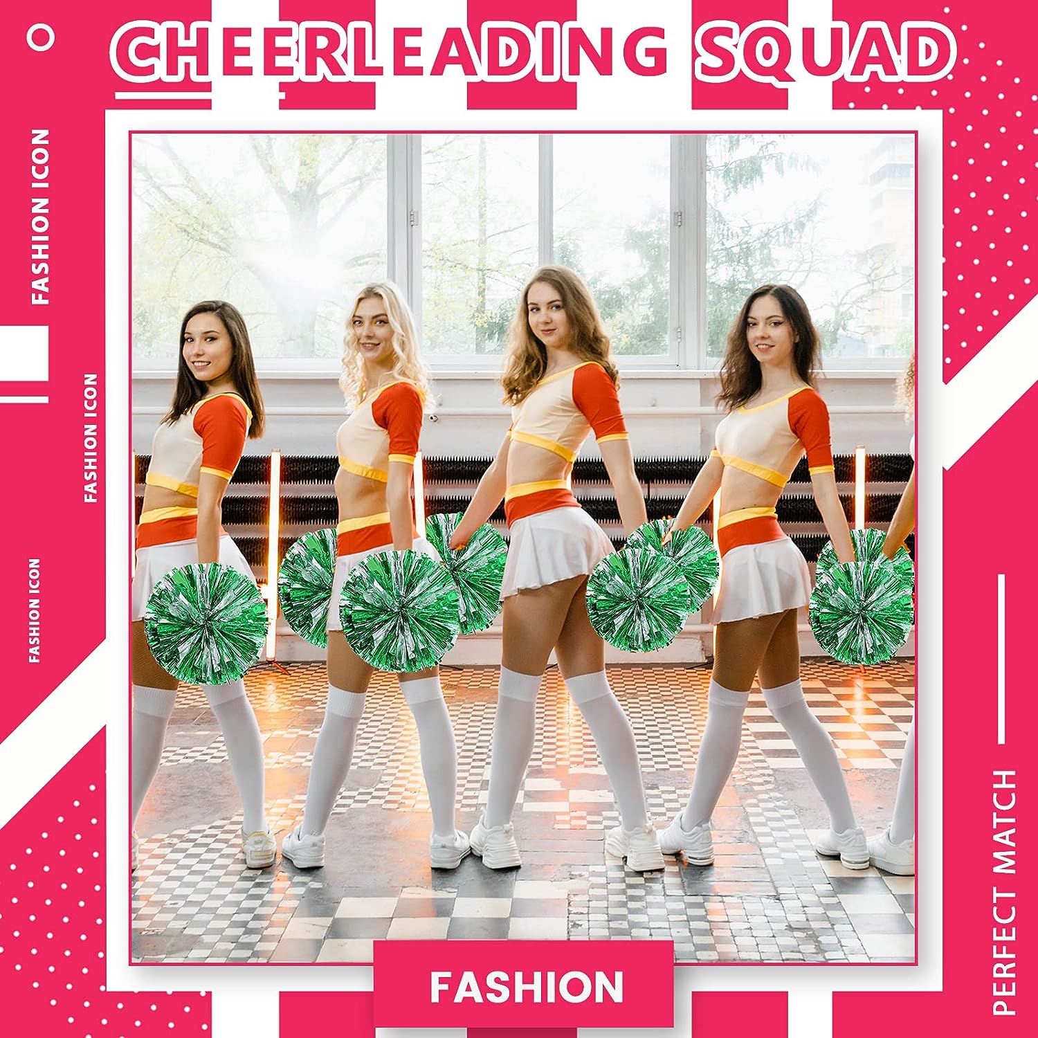 LINLIN Cheer pom pom, 8 PCS Cheerleading Pom Poms, Premium Metallic Pom Poms Set Cheering Hand Flowers Handle Dance Pom Poms Cheering Squad Pompoms for Football Basketball Cheers