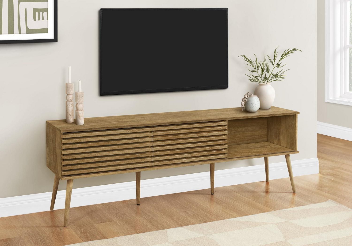 Monarch Specialties Tv Stand, 72 Inch, Media Entertainment Center, Storage Cabinet, Console, Storage Shelves, Bedroom, Living Room, Black Laminate, Contemporary