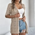 thumbnail image 3 of FAIWAD Short Sleeve Cardigan for Women Hollow Out Crochet Solid Color Boho Cardigans Lightweight Open Front Outwear, 3 of 7